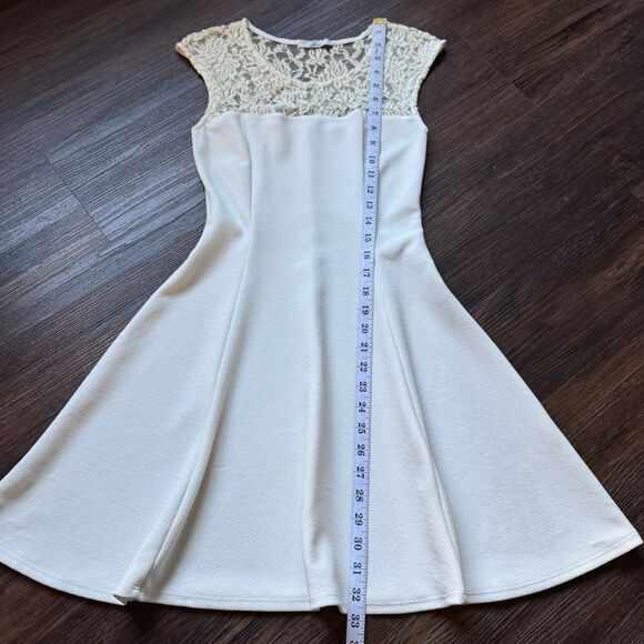 Acemi S Skater Dress Ivory Stretch Scoop Neck Sleeveless Lace Top White A-Line - Picture 9 of 11